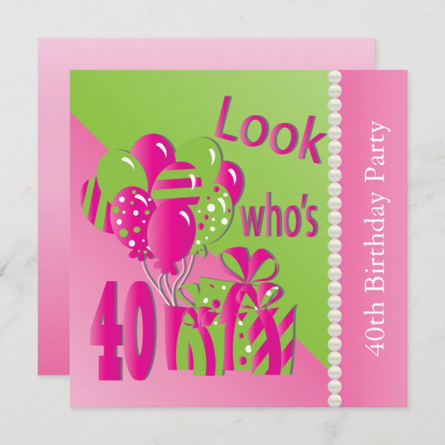 Look Who's 40 in Pink - 40th Birthday Invitation (Front/Back)