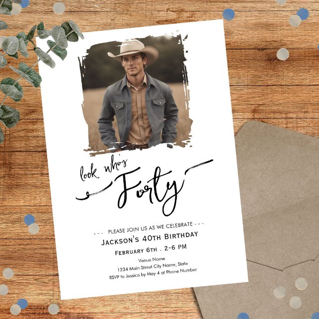 Look Who's 40 Minimal Photo Birthday Invitation (Creator Uploaded)