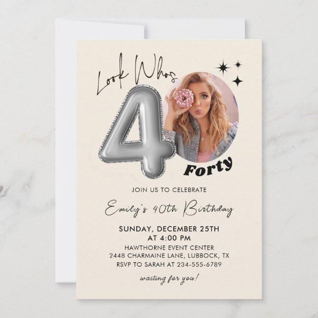 Look Who's 40 Modern 40th Birthday Photo Invit Invitation (Front)
