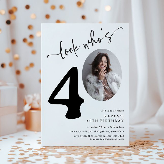 Look Who's 40! Modern Photo 40th Birthday Invitation (Creator Uploaded)