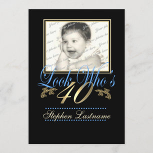 Look Who's 40 Photo Blue Invitation