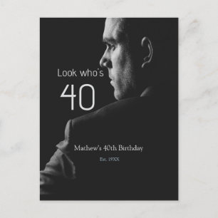 look who's 40th birthday photo man name est. year postcard