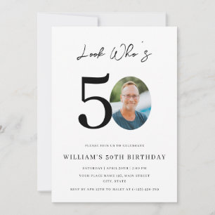 Look Who's 50 Birthday Modern Simple Photo  Invitation
