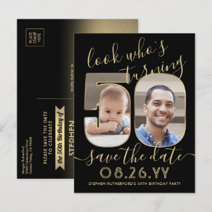 Look Who's 50 Birthday Party Save The Date 2 Photo Announcement Postcard