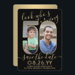 Look Who's 50 Black & Gold Birthday Party 2 Photo Save The Date<br><div class="desc">Look who's turning 50! Invite family and friends to an upcoming 50th birthday celebration with custom photo save the date party invitations. Pictures and wording on this template are simple to personalize. (IMAGE PLACEMENT TIP: An easy way to position a photo exactly how you want is to crop it before...</div>
