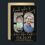 Look Who's 50 Black & Gold Birthday Party 2 Photo Save The Date<br><div class="desc">Look who's turning 50! Invite family and friends to an upcoming 50th birthday celebration with custom photo save the date party invitations. Pictures and wording on this template are simple to personalize. (IMAGE PLACEMENT TIP: An easy way to position a photo exactly how you want is to crop it before...</div>