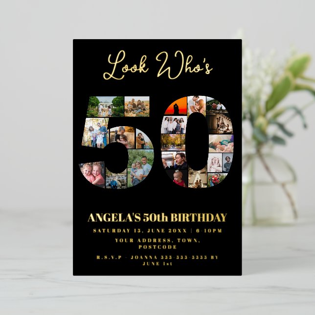 look who's 50 happy 50th birthday Photo Collage  (Standing Front)