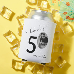 Look Who's 50! Modern Photo 50th Birthday Can Cooler