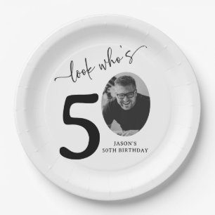 Look Who's 50! Modern Photo 50th Birthday Paper Plate