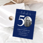Look Who's 50 | Navy 50th Birthday Invite<br><div class="desc">Celebrate your milestone 50th birthday with timeless style using this navy blue Look Who’s 50 invitation! Featuring a sleek, modern design this blue invitation is perfect for those who prefer simplicity with a touch of elegance. Fully customizable, you can easily add your party details to create a personal and sophisticated...</div>