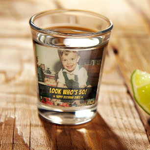 Look Who's 50 Retro Birthday Party Favour Photo Shot Glass