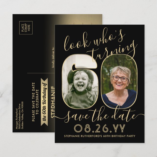 Look Who's 60 Birthday Party Save The Date 2 Photo Announcement Postcard (Front/Back)