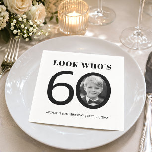 Look Who's 60 Kid Photo 60th Birthday Black White Napkin