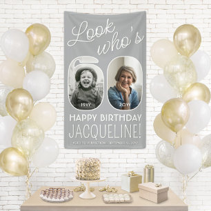 Look Who's 60 Modern Photo Numbers Birthday Party Banner