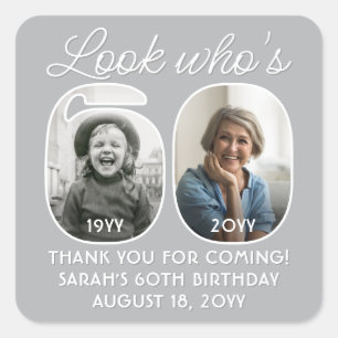 Look Who's 60 Modern Photo Numbers Birthday Party Square Sticker