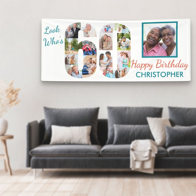 Look Who's 60 Photo Collage 60th Birthday Party Banner (Creator Uploaded)
