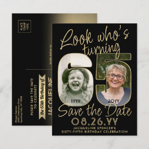 Look Who's 65 Birthday Party Save The Date 2 Photo Announcement Postcard