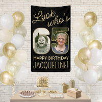 Look Who's 65 Black & Gold 2 Photo Birthday Party