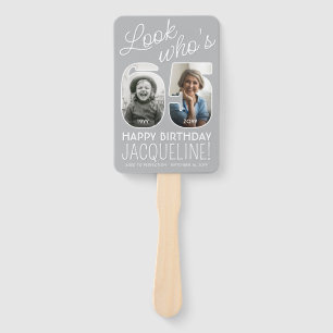 Look Who's 65 Modern Photo Numbers Birthday Party Hand Fan