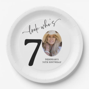 Look Who's 70! Modern Photo 70th Birthday Paper Plate
