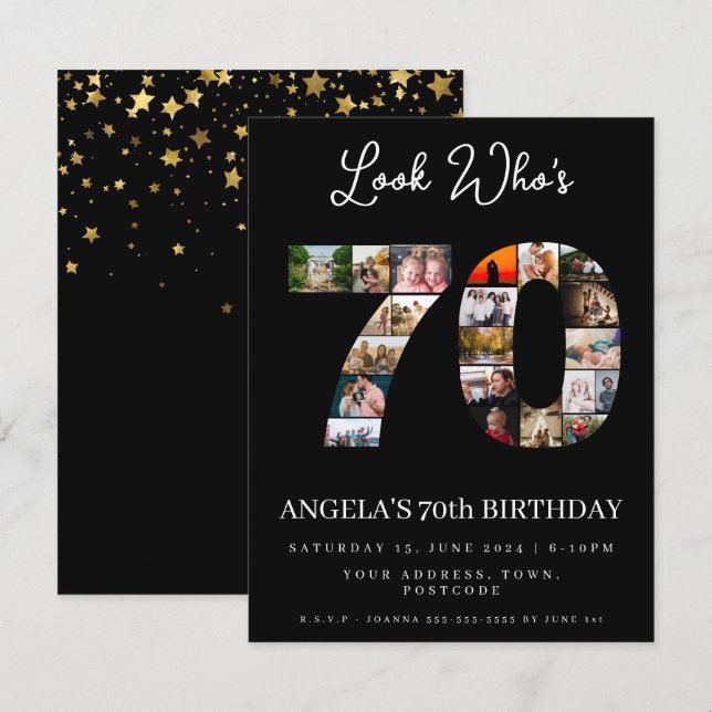 look who's 70 Photo Collage birthday party Invitation (Front/Back)
