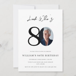Look Who's 80 Birthday Modern Simple Photo  Invitation