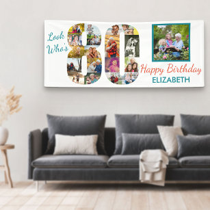 Look Who's 80 Photo Collage 80th Birthday Party Banner
