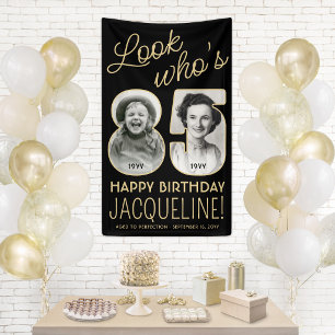 Look Who's 85 Black & Gold Birthday Party 2 Photo Banner