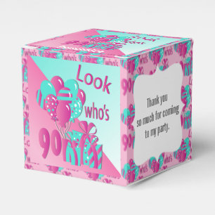 Look Who's 90   90th Birthday - Pink and Turquoise Favor Box
