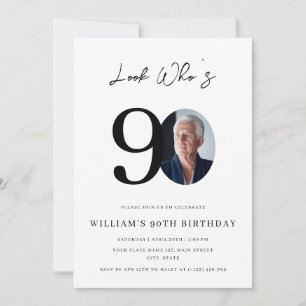 Look Who's 90 Birthday Modern Simple Photo  Invitation