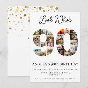 look who's 90 happy birthday Photo Collage  Invitation