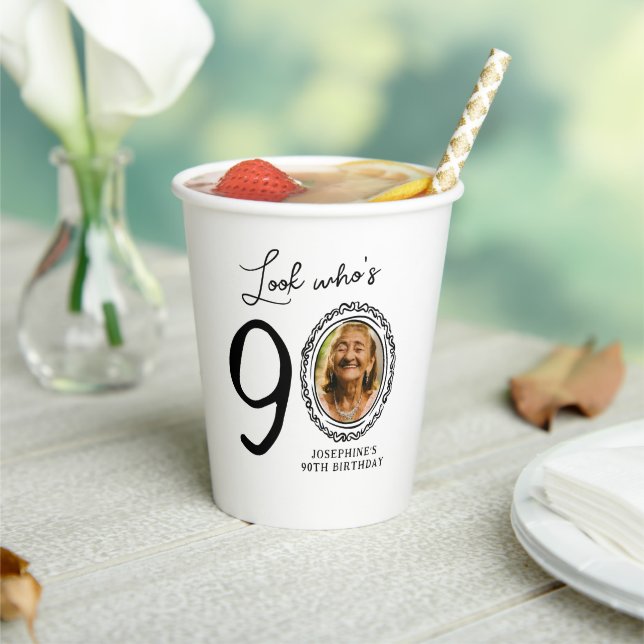 Look Who's 90! Photo 90th Birthday Paper Cups (Insitu)