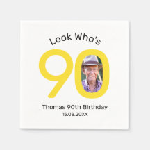Look Who's 90 Photo Yellow and White Birthday