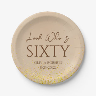 Look Who's Elegant Gold 60th Birthday Party Paper Plate
