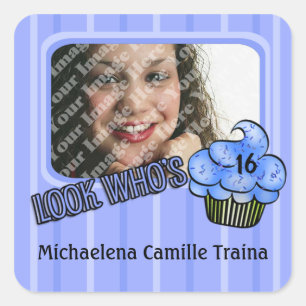 Look Whos Having A Blue Striped Birthday! Square Sticker