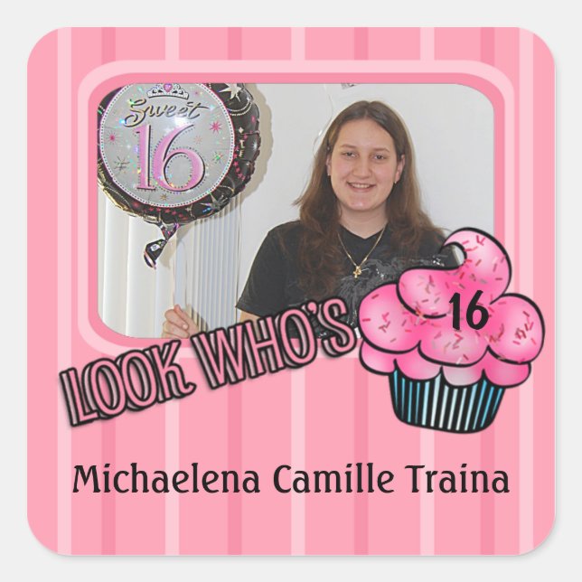 Look Whos Having A Pink Striped Birthday! Square Sticker (Front)