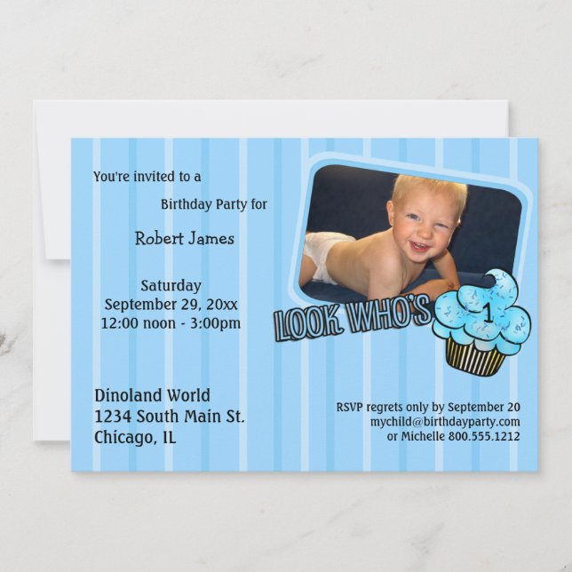 Look Whos Having A Teal Striped Birthday! Invitation (Front)