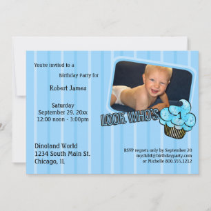Look Whos Having A Teal Striped Birthday! Invitation