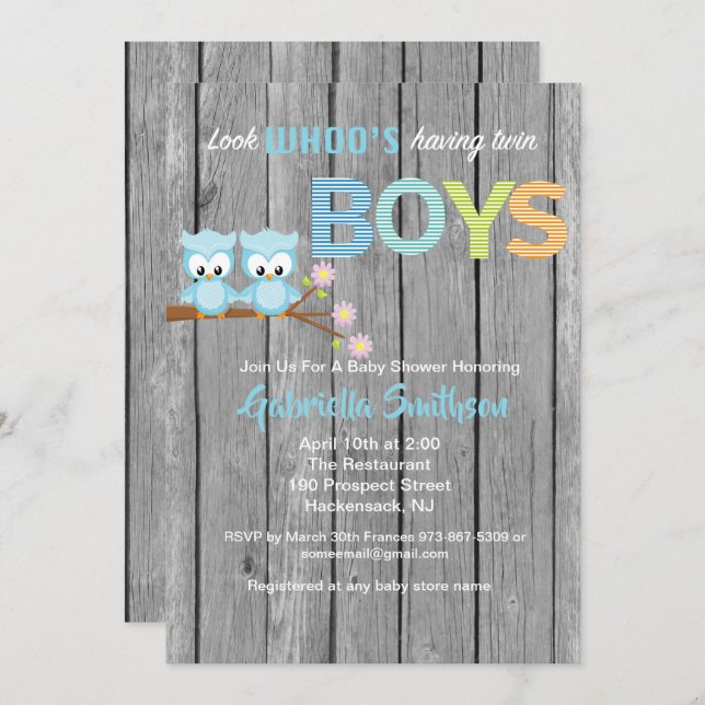 Look Who's Having Twin Boys Baby Shower Card (Front/Back)