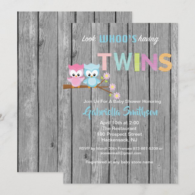 Look Who's Having Twins Baby Shower Card (Front/Back)