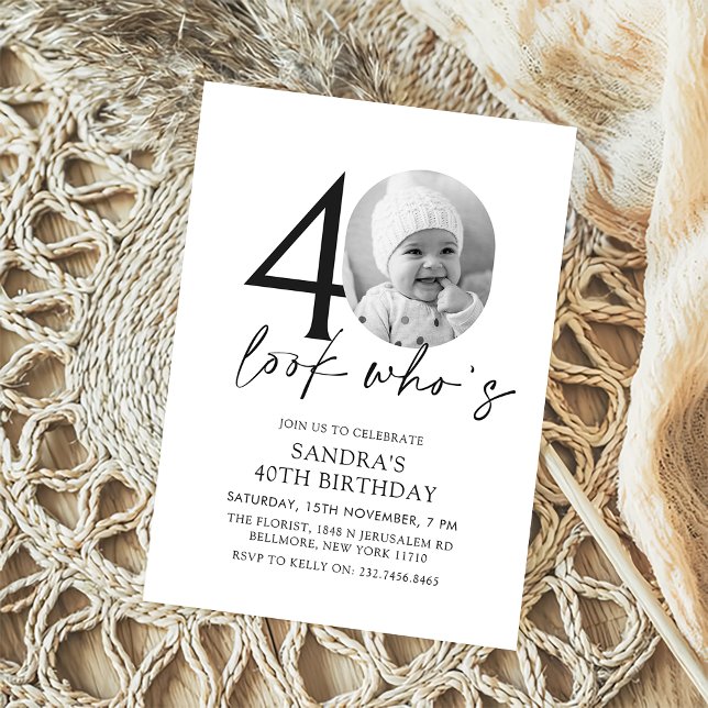 Look Who's Modern Simple Photo 40th Birthday Invitation (Creator Uploaded)