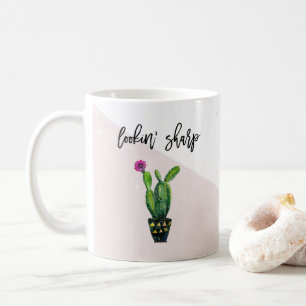 Lookin' Sharp   Blush Pink Marble and Cactus Coffee Mug