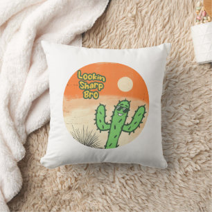 Lookin Sharp Bro Retro Vintage Desert Vibes Cactus Throw Pillow