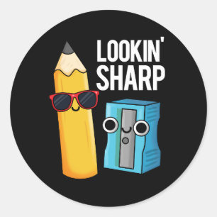 Lookin Sharp Funny Pencil Pun Dark BG Classic Round Sticker