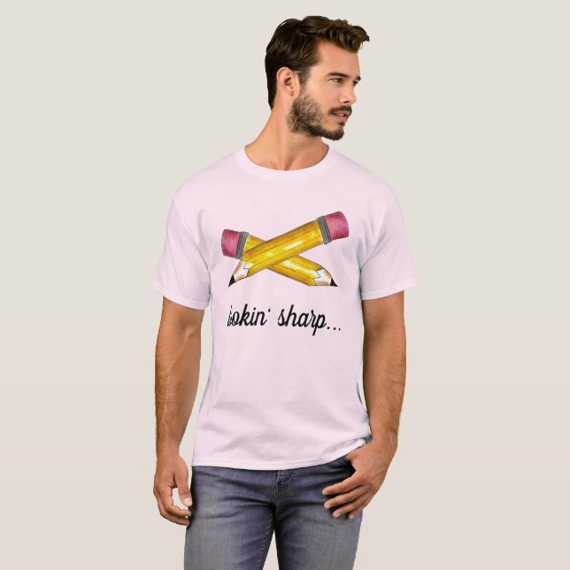 Lookin' Sharp Yellow #2 Pencil School Writing T-Shirt (Front Full)