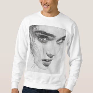 Looking at her sweatshirt