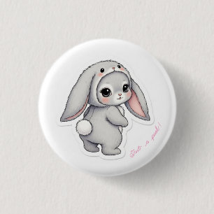 Looking Back Bunny - Adorable Fluffy Rabbit Kawaii 1 Inch Round Button