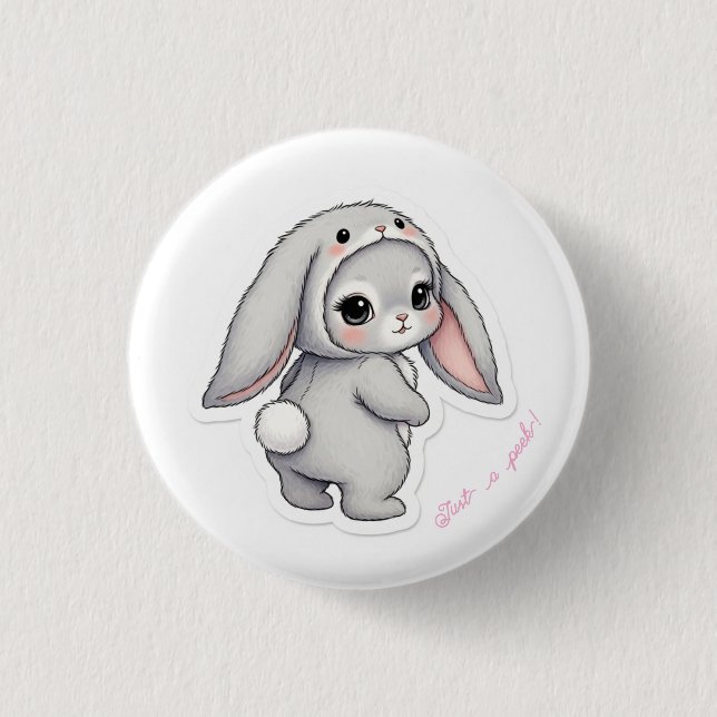 Looking Back Bunny - Adorable Fluffy Rabbit Kawaii 1 Inch Round Button (Front)