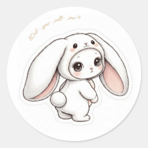 Looking Back Bunny - Adorable Fluffy Rabbit Kawaii Classic Round Sticker
