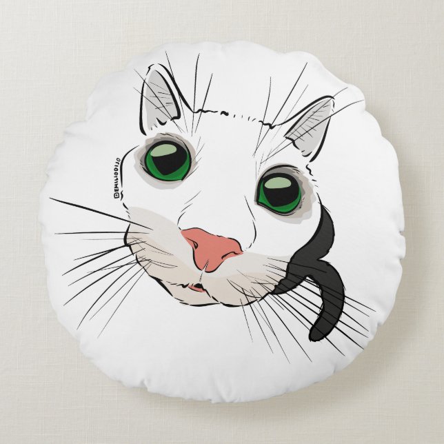 Looking cat round pillow (Front)